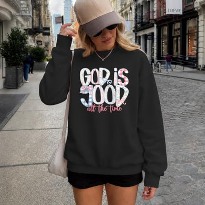 Christian God Is Good Sweatshirts for Women Jesus Bow Bible Verse Sweatshirt Faith Religious Graphic Hoodies - color: Black, size: XX-Large