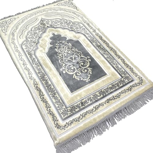 Modefa Foam Padded Prayer Rug | Thick Prayer Mat with Knee Cushion Memory Foam Prayer Mats | One Inch Thick Soft Velvet Islamic Praying Mat Luxury (Grey) - color: Grey