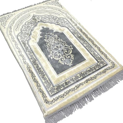 Modefa Foam Padded Prayer Rug | Thick Prayer Mat with Knee Cushion Memory Foam Prayer Mats | One Inch Thick Soft Velvet Islamic Praying Mat Luxury (Grey) - color: Grey