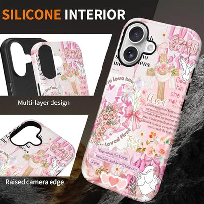 Magnetic Case for iPhone 17, Compatible with Magsafe PC Hard Shell & Silicone Inner Bumper Anti-Scratch Full-Body Cover Shockproof Slim Design Retro Newspaper Collage Religious Jesus - color: Retro Newspaper Collage Religious Jesus, size: iPhone 17