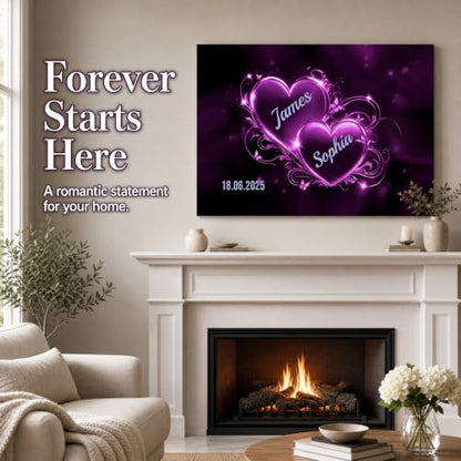 Ipplee Custom Framed Romantic Neon Double Heart Canvas for Couples - color: Design23