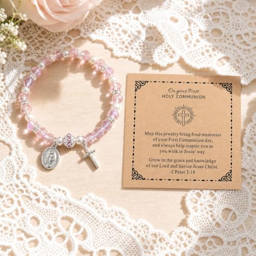 Women Stretch Rosary Bracelet Beaded Crucifix & Miraculous Medal - color: HOLY2