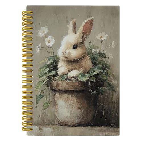 Vintage Easter Bunny Notebook Journal for Note Taking, Neutral Spring Rabbit Floral Flowel Journals for Writing,Bunny Gifts,Hardcover Spiral Notebook Journal, 5.5x8.3 Inch - color: Color-02