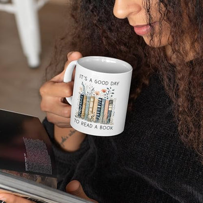 Gifts for Books Lovers Women - It’s A Good Day To Read A Book Mug, Book Lover Mugs, Books Coffee Cup with Stacked Novel Design, Bookworm Mugs for Readers - color: Book
