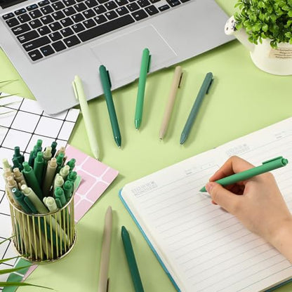 100 Pcs Ballpoint Gel Pens Bulk Retractable, Green Series - style: Green Series