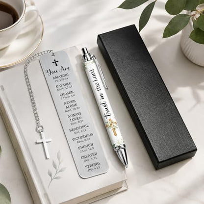 Christian Baptism Gifts, Faith Based Metal Bookmark and Pen - style: Baptism, You Are