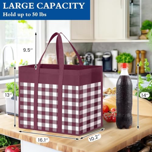 Reusable Grocery Shopping Bags 10 Pack Large Foldable Tote Bags Bulk - color: Plaid: Black,cyan,blue,claret,purple