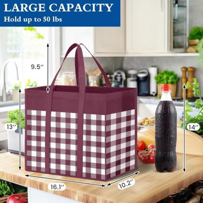 Reusable Grocery Shopping Bags 10 Pack Large Foldable Tote Bags Bulk - color: Plaid: Black,cyan,blue,claret,purple