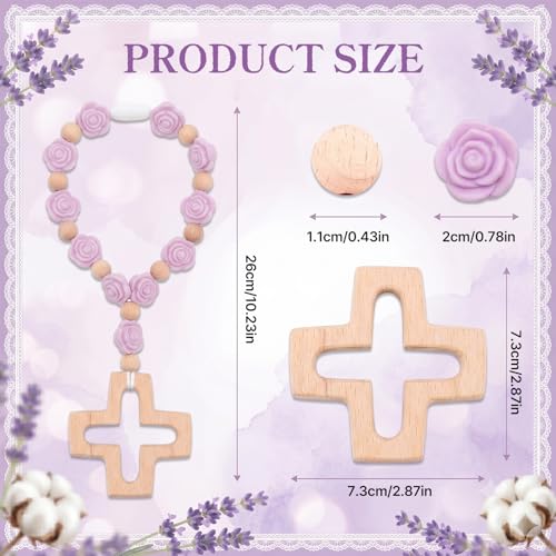 Cross Baptism Silicone Rosary, First Communion Rosary Collection for Christian Gifts, Soft Silicone Baptism Shower Party Decorations, Purple