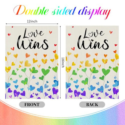 Love Wins Pride Garden Flag 12x18 Double-Sided Rainbow LGBTQ Outdoor Banner - color: love 12x18