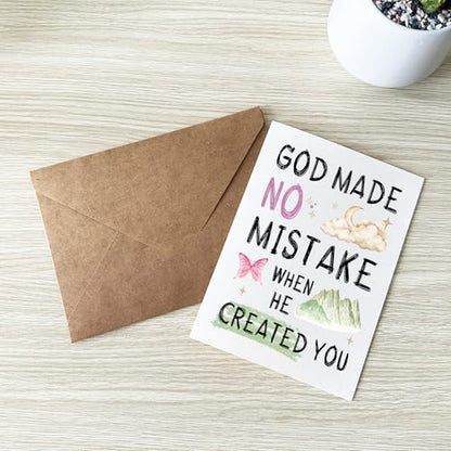 God Made No Mistake When He Created You Card Inspirational Christian Encouragement Cards Faith Affirmation Gift for Friend Bestie Prayer Partner Family Coworker Spouse - color: God Made No Mistake