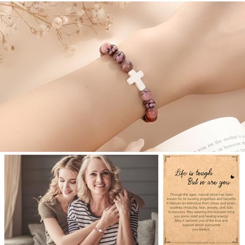Christian Grandparents - Day Gifts for Women, Religious Cross Bracelet - color: Life -Red