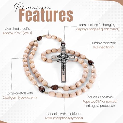 SANCTUM VERITAS Catholic Rosary Necklace | Large Italian Prayer Beads Gift - style: Natural Wood