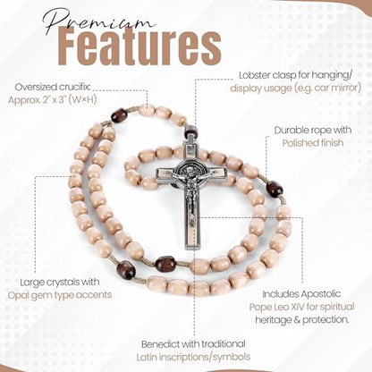 SANCTUM VERITAS Catholic Rosary Necklace | Large Italian Prayer Beads Gift - style: Natural Wood