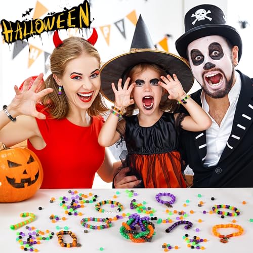 UPINS 1200Pcs Halloween Pony Beads Bulk for Jewelry Making Bracelets - color: Glitter Black Purple Orange Green