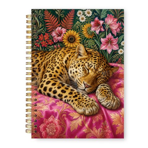 Sleeping Leopard Floral Spiral Notebook Animal Lover Gift 5.5x8.3 in - color: Sleeping Leopard