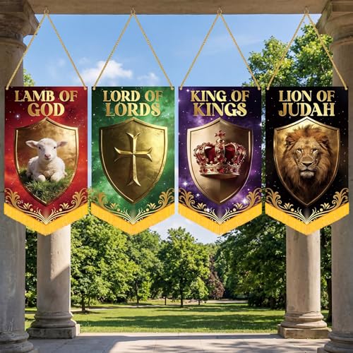 Hosuly 4 Pcs Church Banners for Sanctuary Wall Fall Harvest Banners with Scripture Bible Verses Banner Welcome Inspirational Religious Praise Hanging Signs for Church Decor(Religious,2 x 6 Feet) - size: 2 x 6 Feet, style: Religious