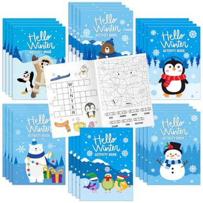 ANGOLIO 24Pcs Hello Winter Activity Coloring Books Including Snow Snowman Polar Bear Penguin DIY Art Drawing Patterns Learn Math Party Favors Christmas Favor Home Classroom Activity Supplies for Kids - style: Hello Winter Activity