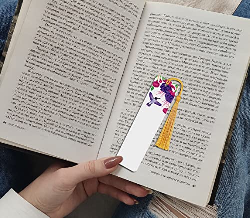 WIRESTER Set of 2 Metal Bookmarks with Light Gold Tassel for Students, Reader, Teachers, Book Lovers - Hummingbird Fuchsias, Hummingbirds Crocosmia - color: Hummingbird Fuchsias, Hummingbirds Crocosmia