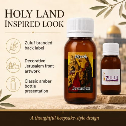 Zuluf Myrrh Anointing Oil from the Holy Land Jerusalem Pure Olive Base Blessed Christian Prayer Oil from Bethlehem for Baptism Christening Godparent Faith Gift Frankincense Companion 1.7 Fl Oz
