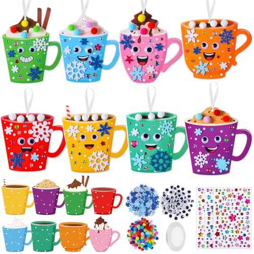 Funrous 48 Sets Christmas Crafts Kit Cocoa Paper Crafts Hanging Ornaments - style: Cocoa
