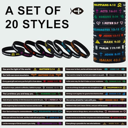 Religious Silicone Wristbands Bulk Bible Rubber Bracelets Colorful Inspirational Christian Bracelets for Men Women Gifts - color: Black