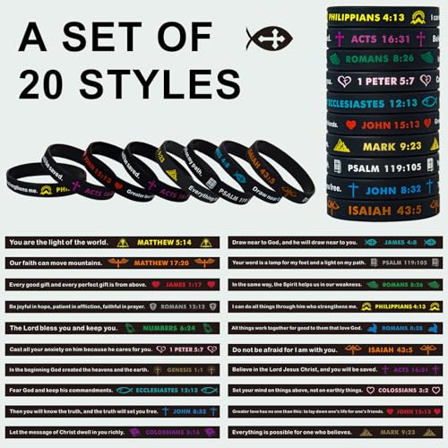 Religious Silicone Wristbands Bulk Bible Rubber Bracelets Colorful Inspirational Christian Bracelets for Men Women Gifts - color: Black
