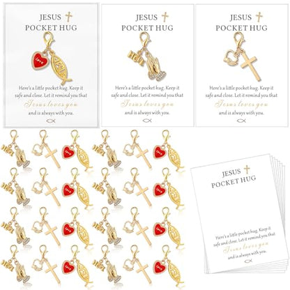 Unittype 24 Set Christian Cross Jesus Fish Keychains for Women Hope Keychain with Pocket Hug Cards Religious Gift - style: Jesus