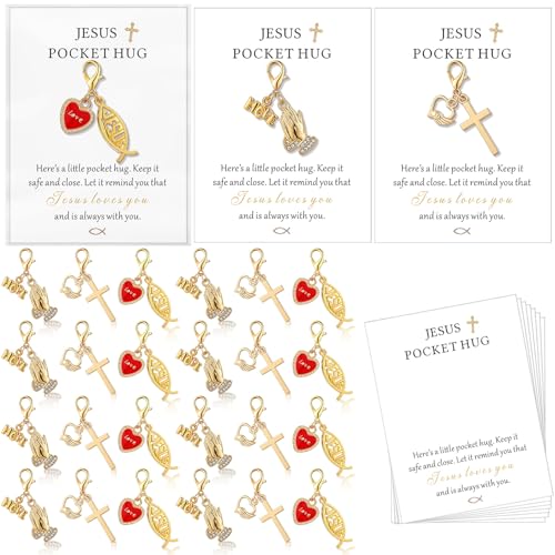 Unittype 24 Set Christian Cross Jesus Fish Keychains for Women Hope Keychain with Pocket Hug Cards Religious Gift - style: Jesus