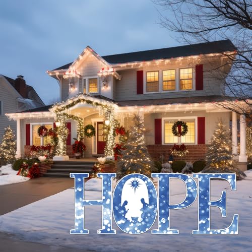 Large Hope Die Cut Letters Christmas Classic Yard Sign for Home Decor and Lawn Decoration With Stakes, Merry Nativity Scene Sign 48x18 Inch