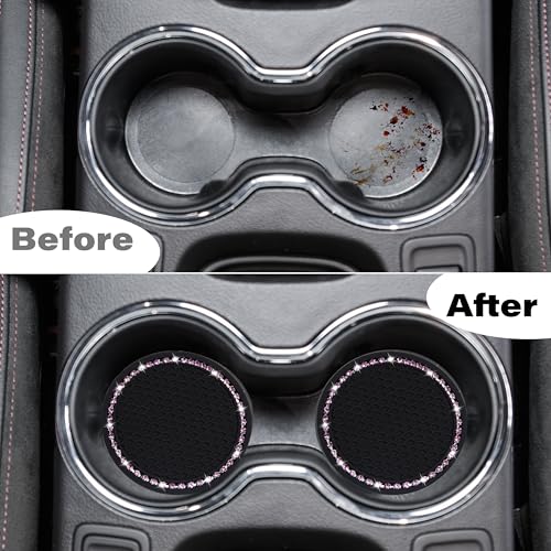 BFXM 2 PCS Bling Cup Holder Coasters for Car 2.75 inch (Pink Diamond) - color: Black+bling Pink