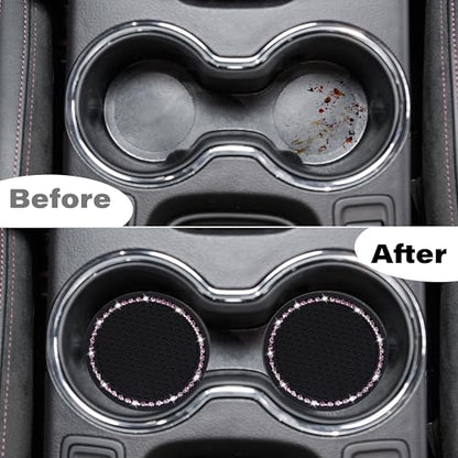 BFXM 2 PCS Bling Cup Holder Coasters for Car 2.75 inch (Pink Diamond) - color: Black+bling Pink