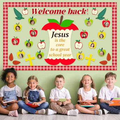 Jesus is The Core to a Great School Year Bulletin Board Set Christian Classroom Bulletin Board Decorations Welcome Back Religious Apple Cutouts for Sunday School VBS Classroom Chalkboard Wall Decor