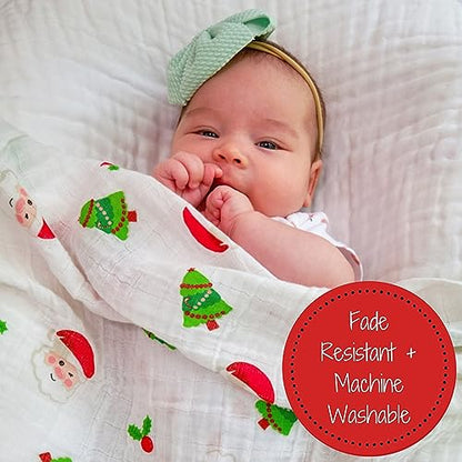 LollyBanks Muslin Swaddle Blanket, 47 x 47 in, Newborn Receiving Blanket - color: Santa Claus is Coming to Town