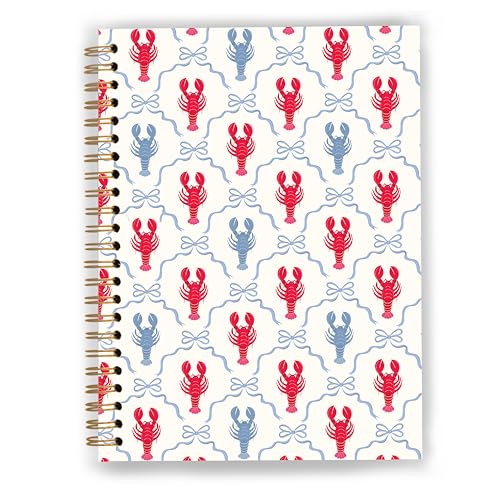 Coquette Bow Lobster Notebook, Lobster Lover Gifts, Nautical Beach Preppy Aesthetic Journal for Women, Grandmillenial Ocean Crayfish Spiral Notebook Journal 5.5x8.3 - color: Color 12