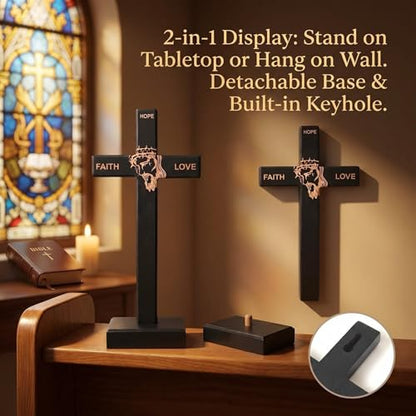 Wooden Cross 10.75in Wall Cross with Detachable Stand, Christian Gift - color: Black, size: 10.8"L x 5"W