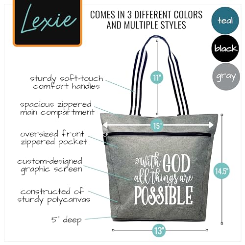 Brooke & Jess Designs Church Bags for Women - Bible Tote Bags for Women, Large Tote Bag for Womens with Zipper - color: With God Gray Lexie