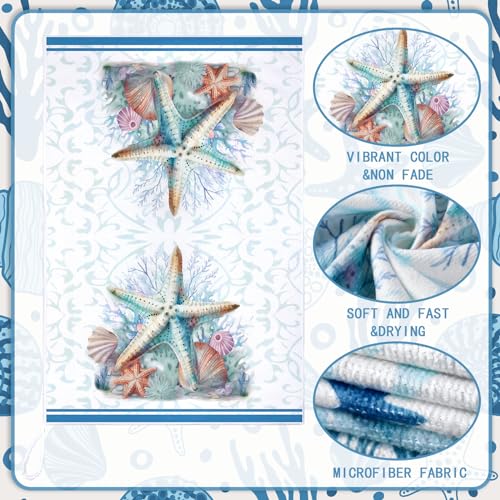 Boyiee 6 Pcs Beach Kitchen Towels Coastal Kitchen Decor - color: Ocean