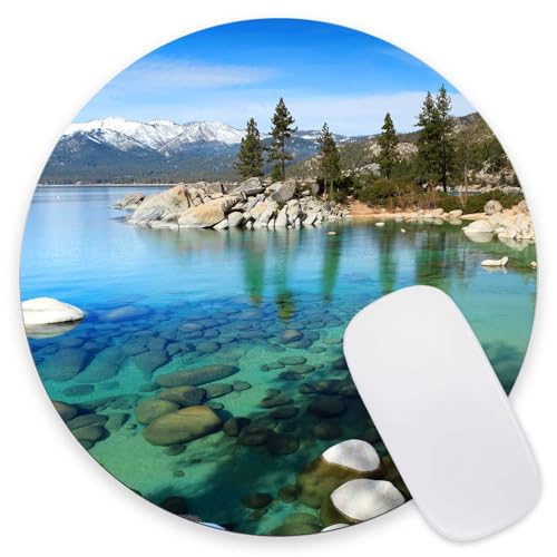 Round Mouse Pad, Lake Tahoe Customized Premium-Textured Mouse Mat, Washable Mousepads with Non-Slip Rubber Base Small Mousepad, 7.9×7.9×0.12 inches - color: Lake Tahoe