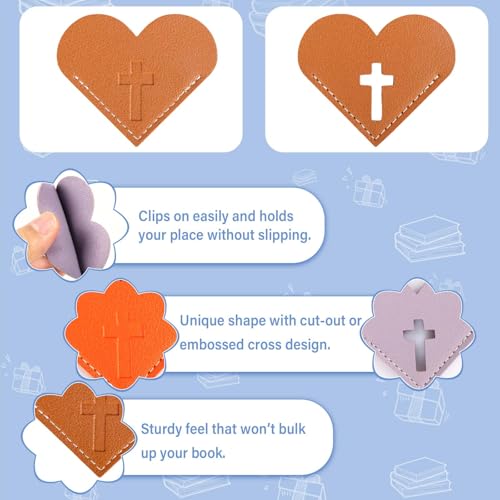 8 Pcs Leather Heart Bookmarks with Cross Design, Christian Gifts for Women, Book Accessories and Gifts for Church or Book Club(Cut-Out) - style: Cut-out