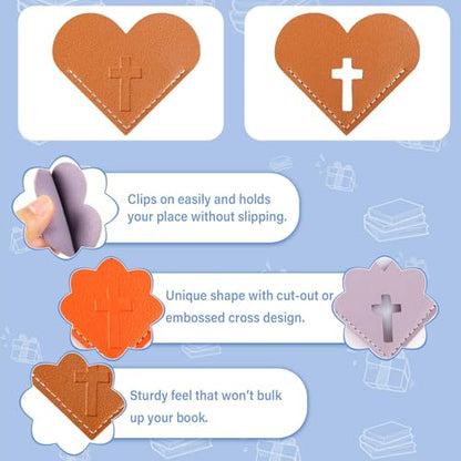 8 Pcs Leather Heart Bookmarks with Cross Design, Christian Gifts for Women, Book Accessories and Gifts for Church or Book Club(Cut-Out) - style: Cut-out