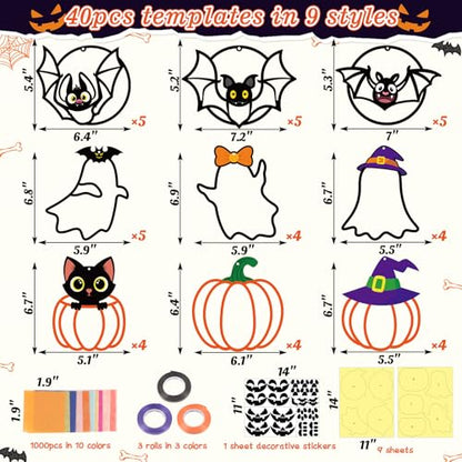 Renbuzhu 40PCS Halloweens Crafts Bulk: Ghosts Pumpkins Paper Suncatchers DIY Kit Party Activities Decorations, Window Stained Glass Effect Art Supplies - style: halloween