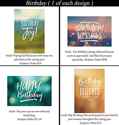 Birthday Cards ~ No Repeated Designs~ 32 Cards and Designs ~ Christian/Religious Greeting Card Assortment #1 ~ Scripture in every card ~ Envelopes Included