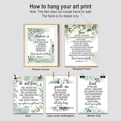 MTL HOE Scripture Wall Art Christian Wall art Poster- Eucalyptus Bible Verse Wall Art Set of 6 (8x10) Christian Wall Decor - Positive Quotes Bible Scripture Wall Art, Christian Art Prints Wall Decor