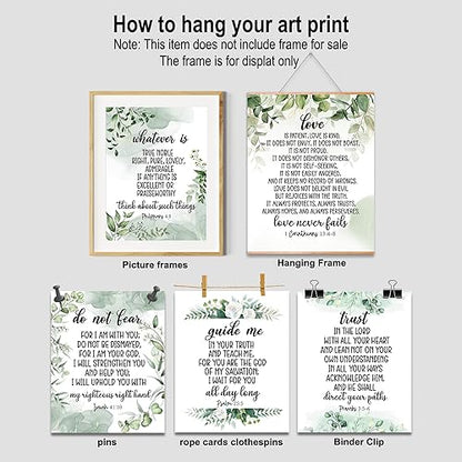 MTL HOE Scripture Wall Art Christian Wall art Poster- Eucalyptus Bible Verse Wall Art Set of 6 (8x10) Christian Wall Decor - Positive Quotes Bible Scripture Wall Art, Christian Art Prints Wall Decor