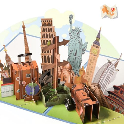 3D Pop Up Interesting Cards for men - Travel Theme Greeting Card - color: Landmark building