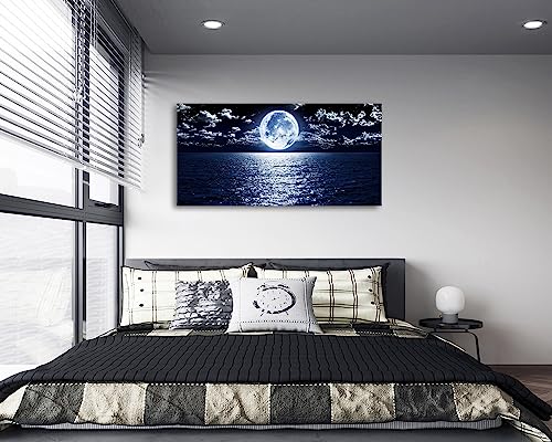 Cao Gen Decor Art S06962 Wall Art Canvas Prints Moon Sea Ocean Landscape 1 Panels Full Moon in Cloud Pictures Paintings Stretched and Framed for Living Room Bedroom Kicthen Office Artwork 24x48inch - color: Black, size: 48"L x 24"W