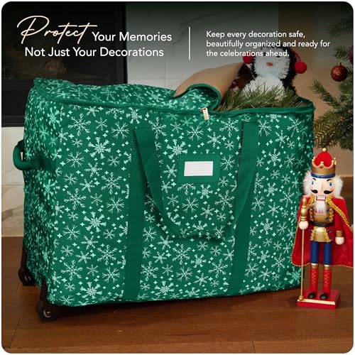 Covermates Rolling Treasurekeeper Storage Bag, 19.25" W x 13" D x 12.5" H - color: Green Snowflake Polyester, size: 19.25W x 13D x 12.5H - With Wheels