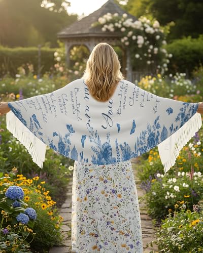 Prayer Shawls for Women Inspirational Scripture Scarf Wrap - color: Blue