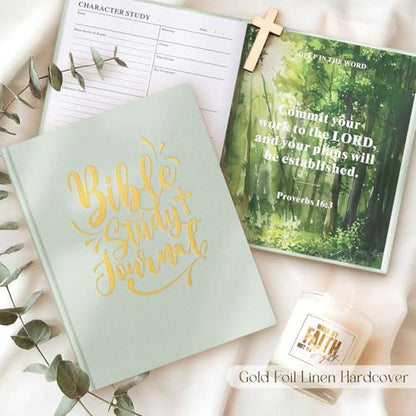 Lanpn Bible Study Guide Journals for Women with Tabs & Highlighters, Church Notes Taking Daily Devotional Journaling, Linen Bible Prayer Notebook Christian Religious Faith Based Gifts, Sage Green - color: Sage Green